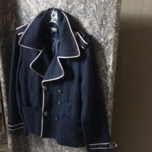 Womens Coffee Shop Navy Blue Pea Coat